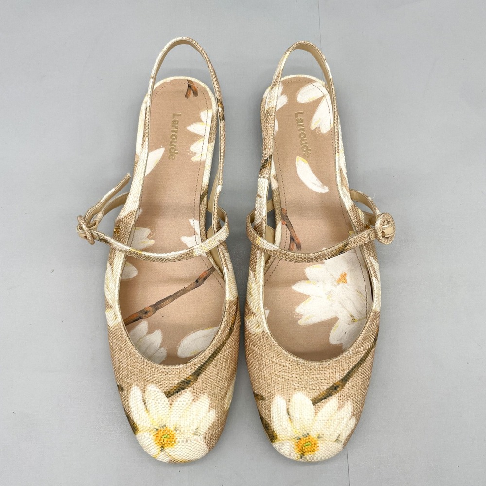 Larroude Georgina Beige Floral Slingback Flats